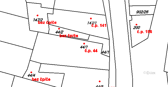 Sokoleč 44 na parcele st. 44/1 v KÚ Sokoleč, Katastrální mapa