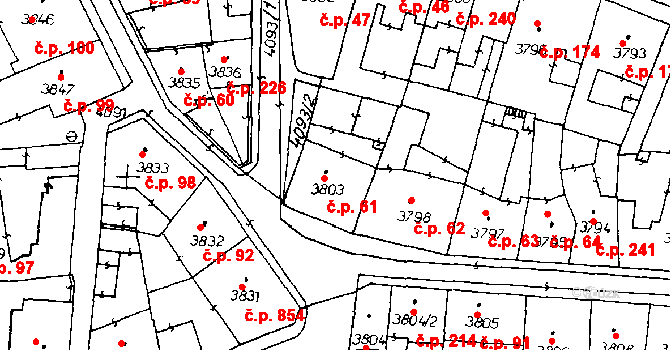 Poděbrady III 61, Poděbrady na parcele st. 3803 v KÚ Poděbrady, Katastrální mapa