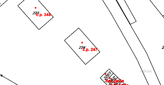 Přední Ptákovice 247, Strakonice na parcele st. 224 v KÚ Přední Ptákovice, Katastrální mapa