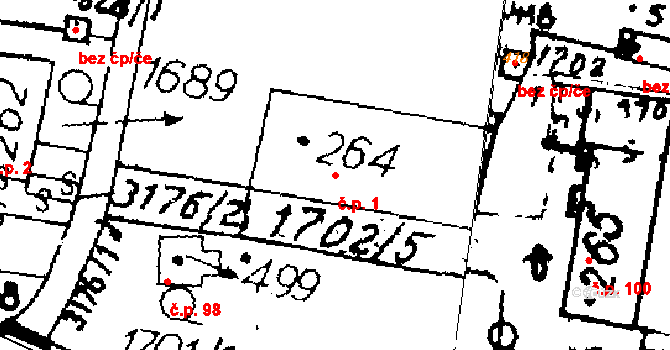 Mendryka 1, Janov na parcele st. 264 v KÚ Janov u Litomyšle, Katastrální mapa