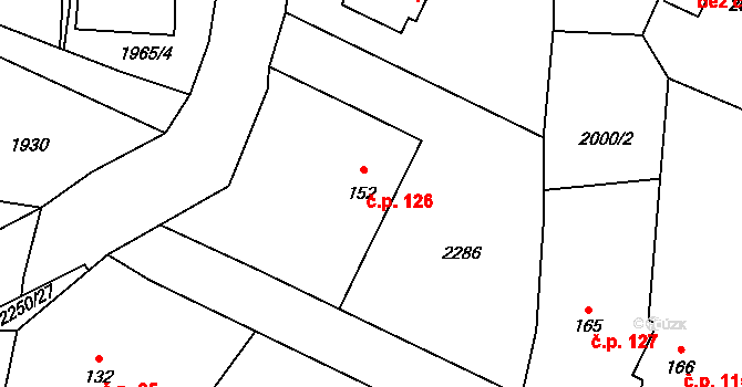Rudíkov 126 na parcele st. 152 v KÚ Rudíkov, Katastrální mapa
