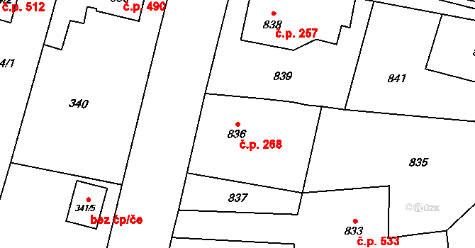 Skřečoň 268, Bohumín na parcele st. 836 v KÚ Skřečoň, Katastrální mapa