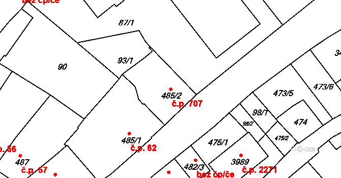 Předměstí 707, Svitavy na parcele st. 485/2 v KÚ Svitavy-předměstí, Katastrální mapa