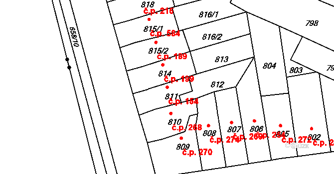 Komárov 154, Brno na parcele st. 811 v KÚ Komárov, Katastrální mapa