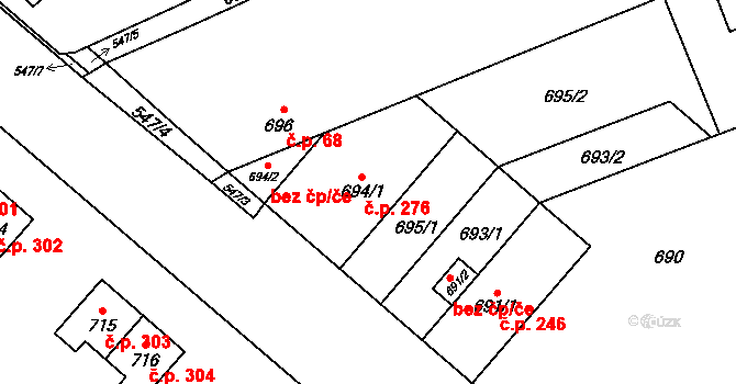 Medlánky 276, Brno na parcele st. 694/1 v KÚ Medlánky, Katastrální mapa