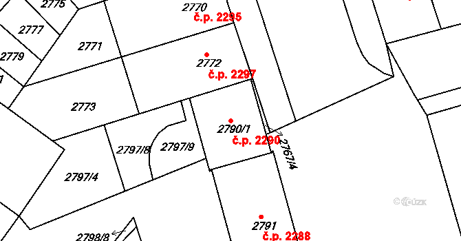 Žabovřesky 2290, Brno na parcele st. 2790/1 v KÚ Žabovřesky, Katastrální mapa