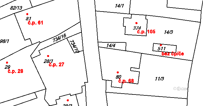 Dobronice u Bechyně 68 na parcele st. 80 v KÚ Dobronice u Bechyně, Katastrální mapa