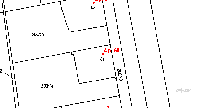 Rvenice 60, Postoloprty na parcele st. 61 v KÚ Rvenice, Katastrální mapa