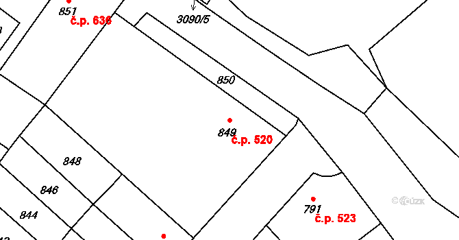Pelhřimov 520 na parcele st. 849 v KÚ Pelhřimov, Katastrální mapa