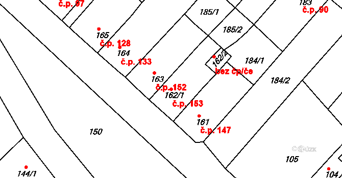Běhánky 153, Dubí na parcele st. 162/1 v KÚ Běhánky, Katastrální mapa
