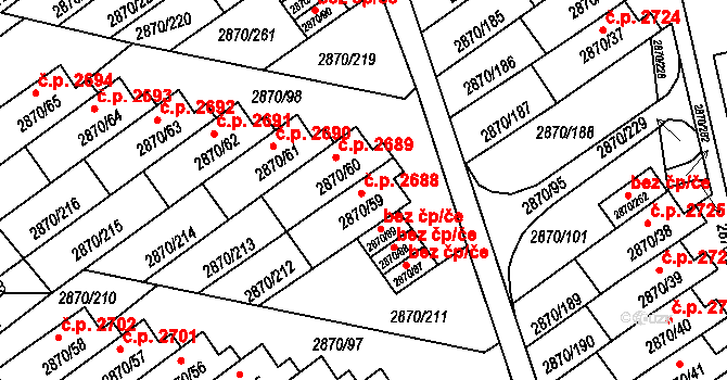 Teplice 2688 na parcele st. 2870/59 v KÚ Teplice, Katastrální mapa