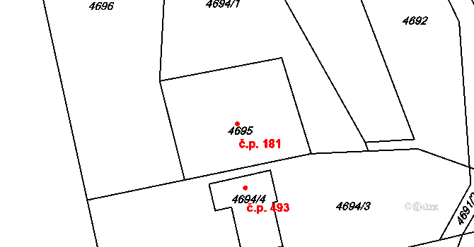 Lískovec 181, Frýdek-Místek na parcele st. 4695 v KÚ Lískovec u Frýdku-Místku, Katastrální mapa