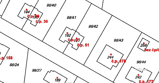 Chlumín 51 na parcele st. 191 v KÚ Chlumín, Katastrální mapa