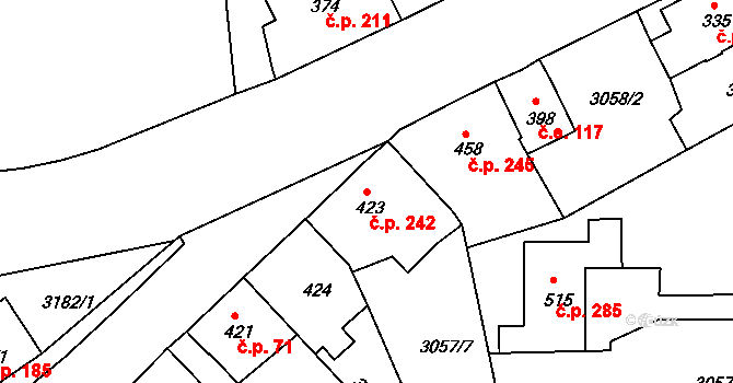 Jílové 242 na parcele st. 423 v KÚ Jílové u Děčína, Katastrální mapa
