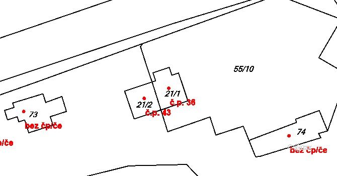 Lomec 36 na parcele st. 21/1 v KÚ Lomec u Klatov, Katastrální mapa