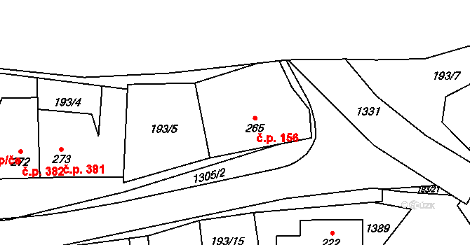 Kelč 156 na parcele st. 265 v KÚ Kelč-Staré Město, Katastrální mapa