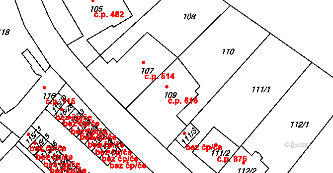 Podolí 515, Praha na parcele st. 109 v KÚ Podolí, Katastrální mapa