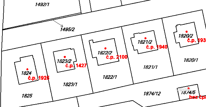Libeň 2100, Praha na parcele st. 1822/2 v KÚ Libeň, Katastrální mapa