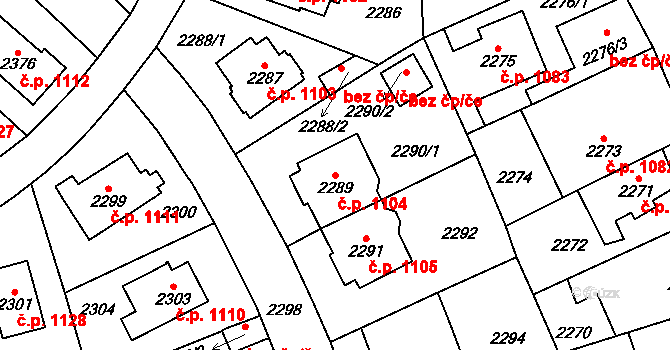Vršovice 1104, Praha na parcele st. 2289 v KÚ Vršovice, Katastrální mapa