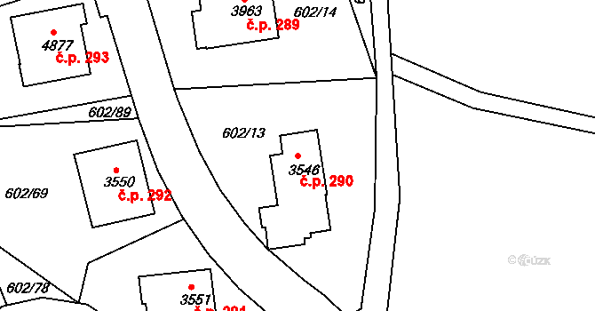 Dolní Předměstí 290, Trutnov na parcele st. 3546 v KÚ Trutnov, Katastrální mapa