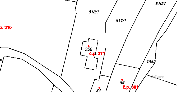 Podhůří 371, Vrchlabí na parcele st. 352 v KÚ Podhůří-Harta, Katastrální mapa