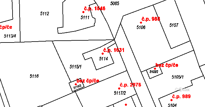 Česká Lípa 1631 na parcele st. 5114 v KÚ Česká Lípa, Katastrální mapa