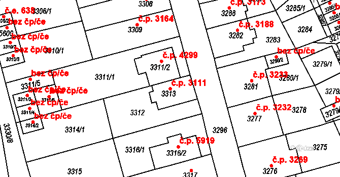 Chomutov 3111 na parcele st. 3313 v KÚ Chomutov I, Katastrální mapa