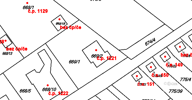 Ráj 1221, Karviná na parcele st. 669/2 v KÚ Ráj, Katastrální mapa