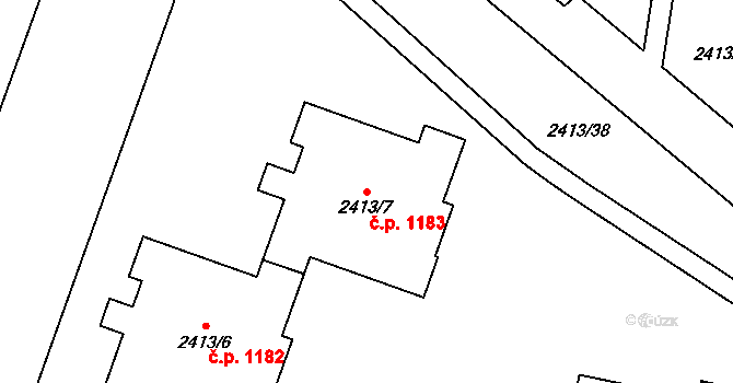 Doubravka 1183, Plzeň na parcele st. 2413/7 v KÚ Doubravka, Katastrální mapa