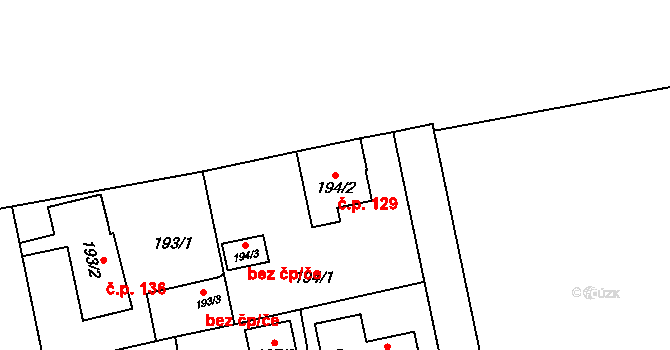 Bukovec 129, Plzeň na parcele st. 194/2 v KÚ Bukovec, Katastrální mapa