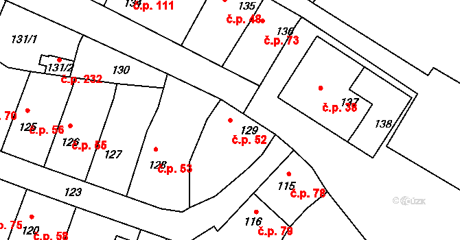 Velké Chvalovice 52, Pečky na parcele st. 129 v KÚ Velké Chvalovice, Katastrální mapa