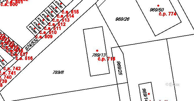 Štětí 718 na parcele st. 789/13 v KÚ Štětí I, Katastrální mapa