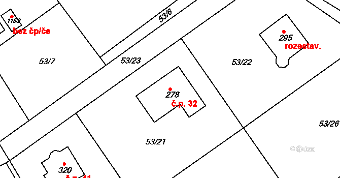 Chlístov 32 na parcele st. 278 v KÚ Chlístov u Benešova, Katastrální mapa