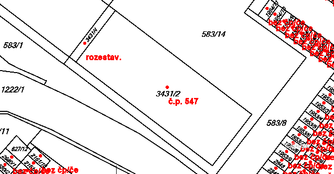 Holínské Předměstí 547, Jičín na parcele st. 3431/2 v KÚ Jičín, Katastrální mapa