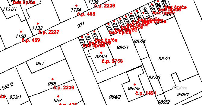 Kročehlavy 2758, Kladno na parcele st. 984/4 v KÚ Kročehlavy, Katastrální mapa