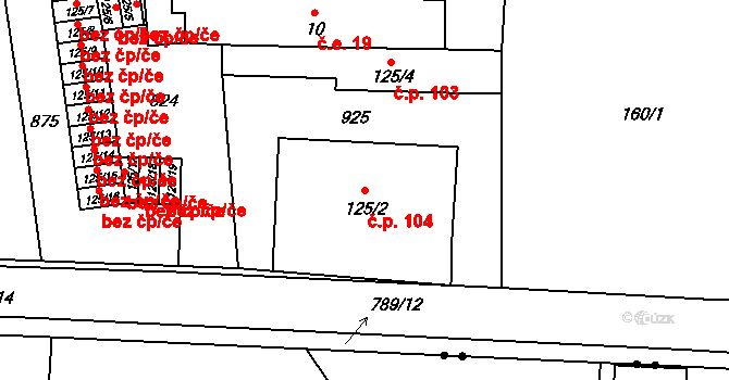 Dolní Chrastava 104, Chrastava na parcele st. 125/2 v KÚ Dolní Chrastava, Katastrální mapa