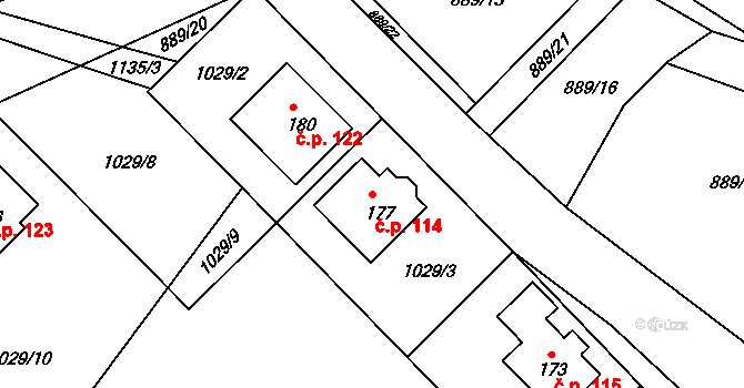 Budíkov 114 na parcele st. 177 v KÚ Budíkov, Katastrální mapa