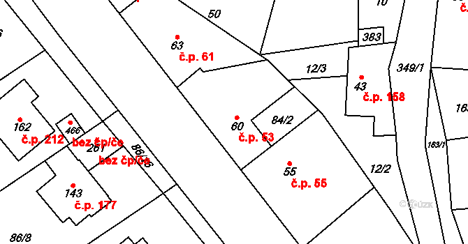 Velké Přílepy 53 na parcele st. 60 v KÚ Kamýk u Velkých Přílep, Katastrální mapa