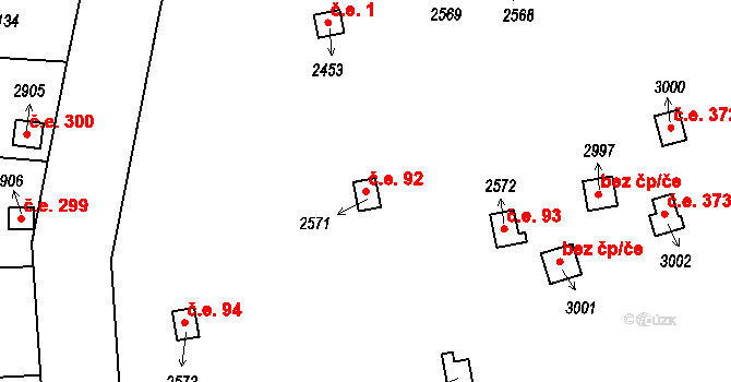 Úšovice 92, Mariánské Lázně na parcele st. 2571 v KÚ Úšovice, Katastrální mapa