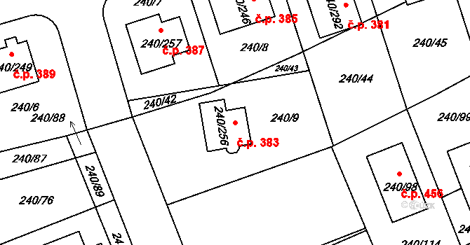 Boršov nad Vltavou 383 na parcele st. 240/256 v KÚ Boršov nad Vltavou, Katastrální mapa