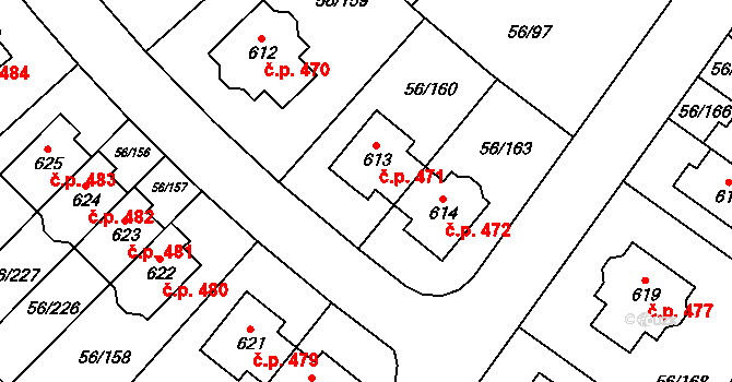 Hovorčovice 471 na parcele st. 613 v KÚ Hovorčovice, Katastrální mapa