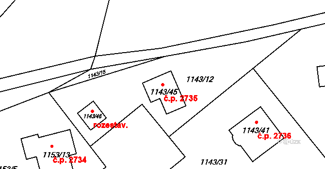 Rožnov pod Radhoštěm 2735 na parcele st. 1143/45 v KÚ Tylovice, Katastrální mapa