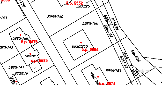 Chomutov 5594 na parcele st. 5980/210 v KÚ Chomutov I, Katastrální mapa
