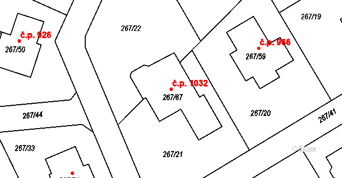 Černice 1032, Plzeň na parcele st. 267/67 v KÚ Černice, Katastrální mapa