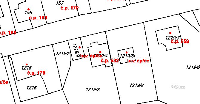 Všenory 532 na parcele st. 1219/4 v KÚ Všenory, Katastrální mapa