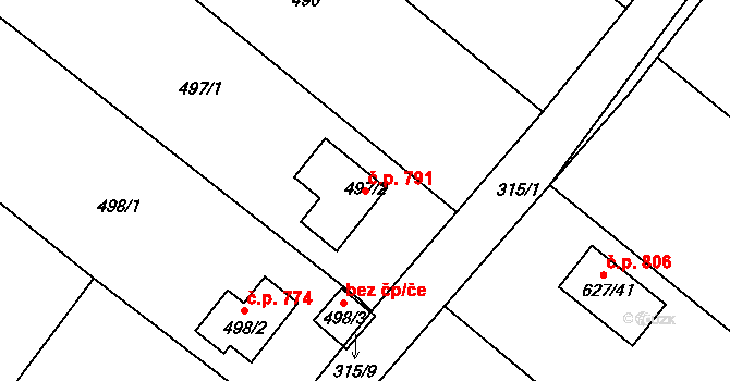 Libčice nad Vltavou 791 na parcele st. 497/2 v KÚ Letky, Katastrální mapa