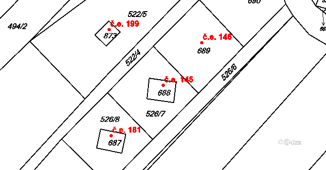 Pozlovice 145 na parcele st. 688 v KÚ Pozlovice, Katastrální mapa