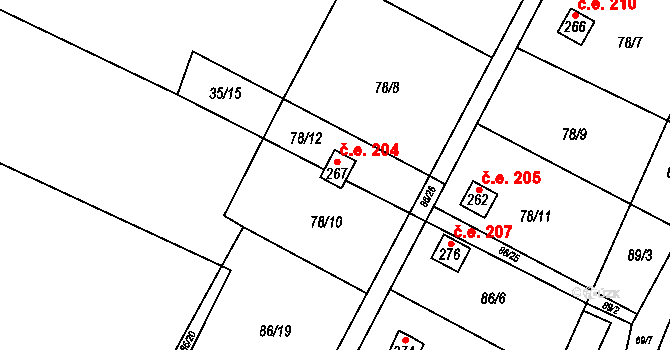 Komařice 204 na parcele st. 267 v KÚ Komařice, Katastrální mapa