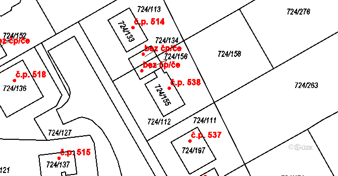 Spořice 538 na parcele st. 724/155 v KÚ Spořice, Katastrální mapa