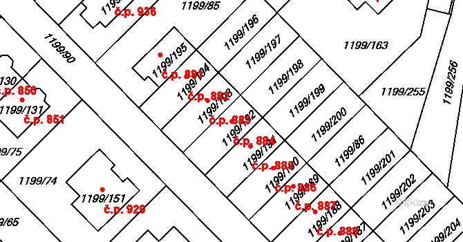 Vejprnice 884 na parcele st. 1199/192 v KÚ Vejprnice, Katastrální mapa